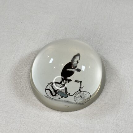 Vintage Monkey on Bicycle Glass Paperweight Unusual Collectible