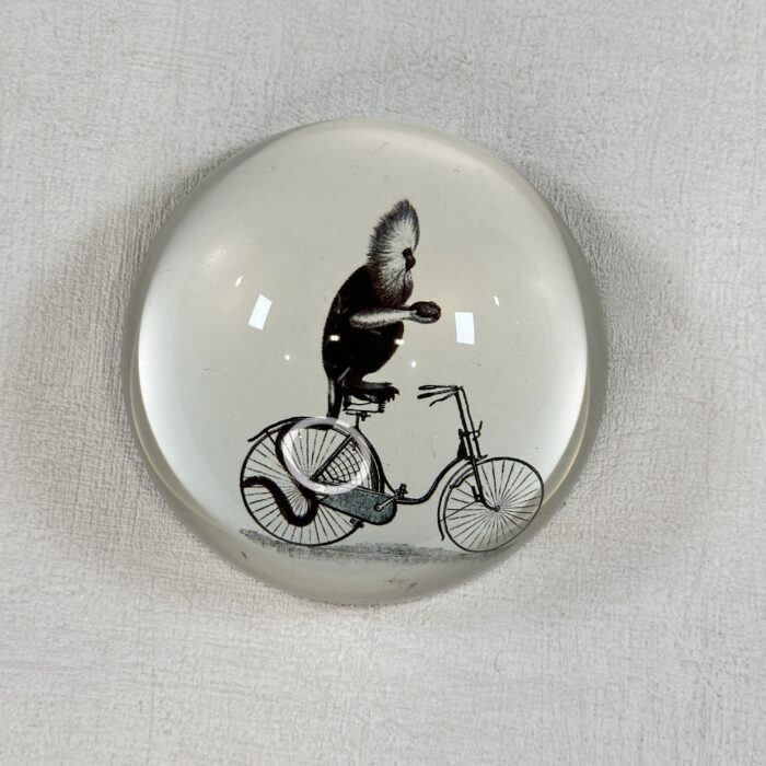 Vintage Monkey on Bicycle Glass Paperweight Unusual Collectible