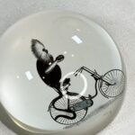 Vintage Monkey on Bicycle Glass Paperweight Unusual Collectible