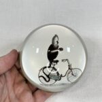 Vintage Monkey on Bicycle Glass Paperweight Unusual Collectible