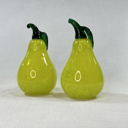 Pair Kosta Boda Gunnel Sahlin Glass Pears Paperweights Sculptures Swedish