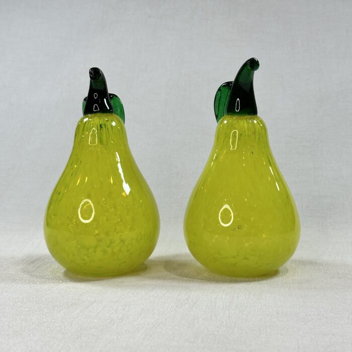 Pair Kosta Boda Gunnel Sahlin Glass Pears Paperweights Sculptures Swedish