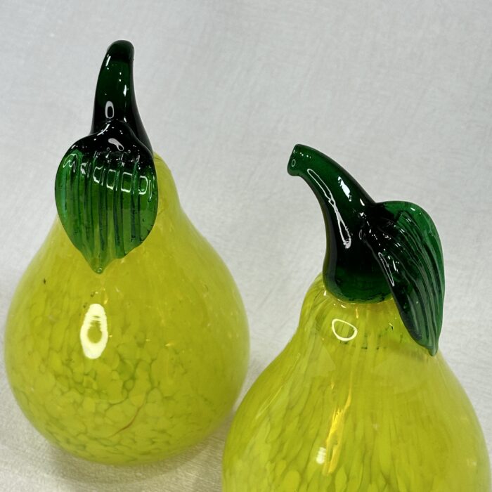 Pair Kosta Boda Gunnel Sahlin Glass Pears Paperweights Sculptures Swedish