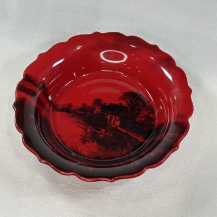 Vintage Royal Doulton Flambe Bowl Country Scene 1930s Red Black