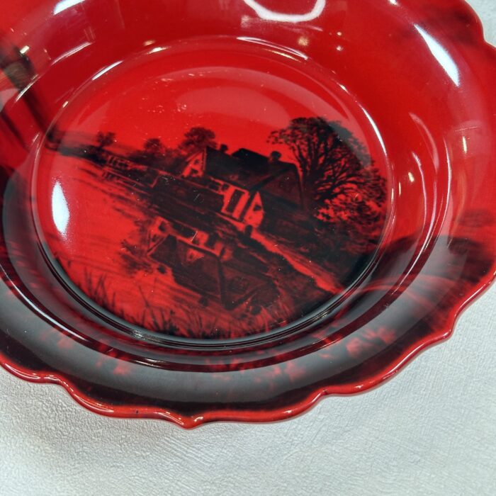 Vintage Royal Doulton Flambe Bowl Country Scene 1930s Red Black