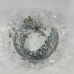 Vintage Art Glass Bowl Confetti Millefiori Scalloped Rim 1980s