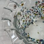 Vintage Art Glass Bowl Confetti Millefiori Scalloped Rim 1980s