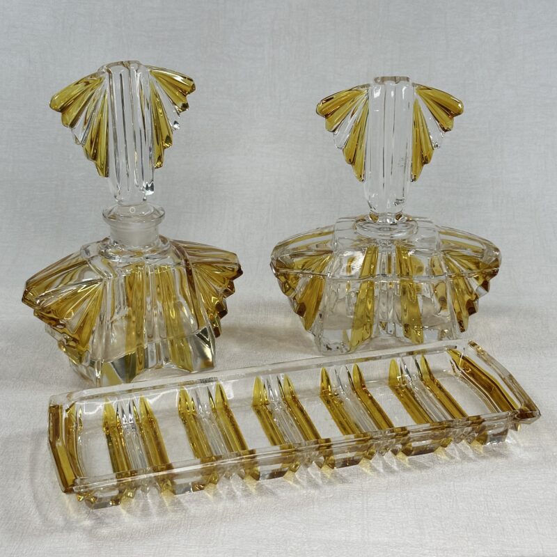 Antique Val St Lambert Crystal Boudoir Set Art Deco 1910 Belgium