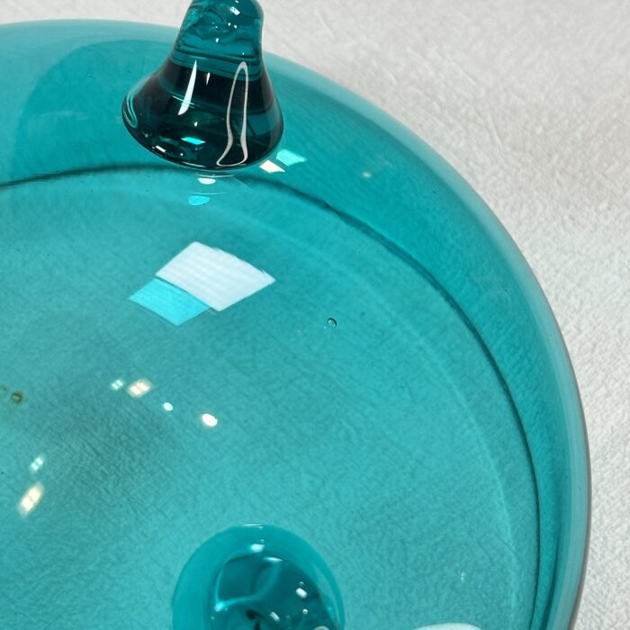 Mid Century Modern Blue Glass Candy Dish Tri-Footed 7" Handblown
