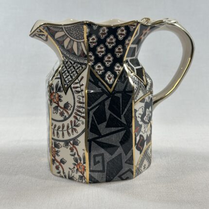 Vintage Mason's Ironstone Jug Black Applique Floral 1970s