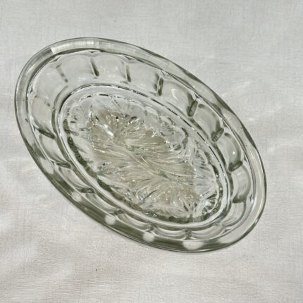 Vintage Glass Jelly Mould | Oval Fluted Pie Mold | Leaf Design