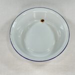Vintage Bumper Harvest Enamel Bowl White Blue Rim Farmhouse Kitchen Rustic Decor