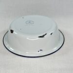 Vintage Bumper Harvest Enamel Bowl White Blue Rim Farmhouse Kitchen Rustic Decor
