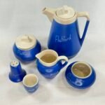 Vintage Devonmoor Blue Tea/Coffee Set - 6 Piece - Souvenir Ware - Flatford, Tintern Abbey