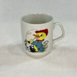 Title: Vintage Ceramic Child's Mug - Baby Duck Fishing Cartoon - Made in England - 1950s/60s