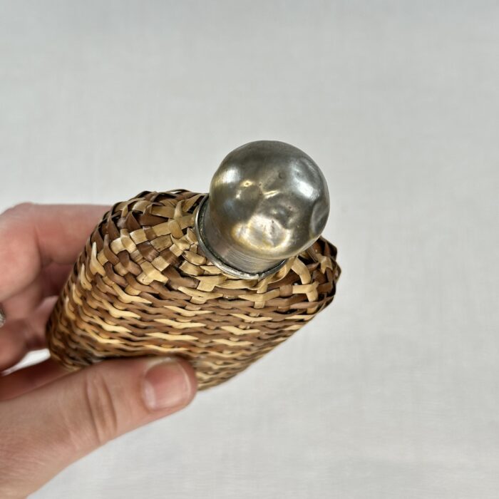 Vintage Wicker Covered Glass Hip Flask - Picnic Flask - 1940s - Whiskey, Rum, Brandy