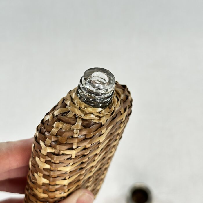 Vintage Wicker Covered Glass Hip Flask - Picnic Flask - 1940s - Whiskey, Rum, Brandy