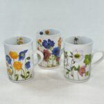 Vintage Floral Coffee Mugs Set of 3 - Colorful Flower Design - Kitchen Tea Cups