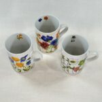 Vintage Floral Coffee Mugs Set of 3 - Colorful Flower Design - Kitchen Tea Cups
