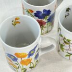 Vintage Floral Coffee Mugs Set of 3 - Colorful Flower Design - Kitchen Tea Cups