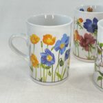 Vintage Floral Coffee Mugs Set of 3 - Colorful Flower Design - Kitchen Tea Cups