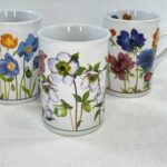 Vintage Floral Coffee Mugs Set of 3 - Colorful Flower Design - Kitchen Tea Cups