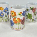 Vintage Floral Coffee Mugs Set of 3 - Colorful Flower Design - Kitchen Tea Cups