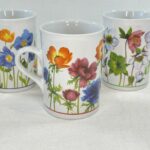 Vintage Floral Coffee Mugs Set of 3 - Colorful Flower Design - Kitchen Tea Cups