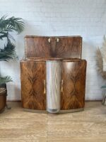 Art Deco Burl Wood Cocktail Cabinet, Vintage 1930s Drinks Cabinet, Home Bar Furniture, Statement Storage, Light Up, Walnut