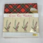 Vintage Linen Tea Napkins Set of 4 - Heather Embroidery - Original Tartan Box - Unused