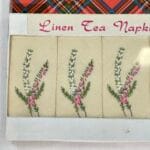 Vintage Linen Tea Napkins Set of 4 - Heather Embroidery - Original Tartan Box - Unused