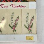 Vintage Linen Tea Napkins Set of 4 - Heather Embroidery - Original Tartan Box - Unused