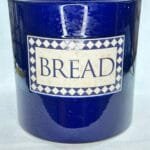 Vintage Blue & White Ceramic Bread Crock with Wooden Cutting Board Lid - 27cm