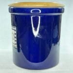 Vintage Blue & White Ceramic Bread Crock with Wooden Cutting Board Lid - 27cm