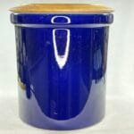 Vintage Blue & White Ceramic Bread Crock with Wooden Cutting Board Lid - 27cm