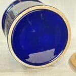 Vintage Blue & White Ceramic Bread Crock with Wooden Cutting Board Lid - 27cm