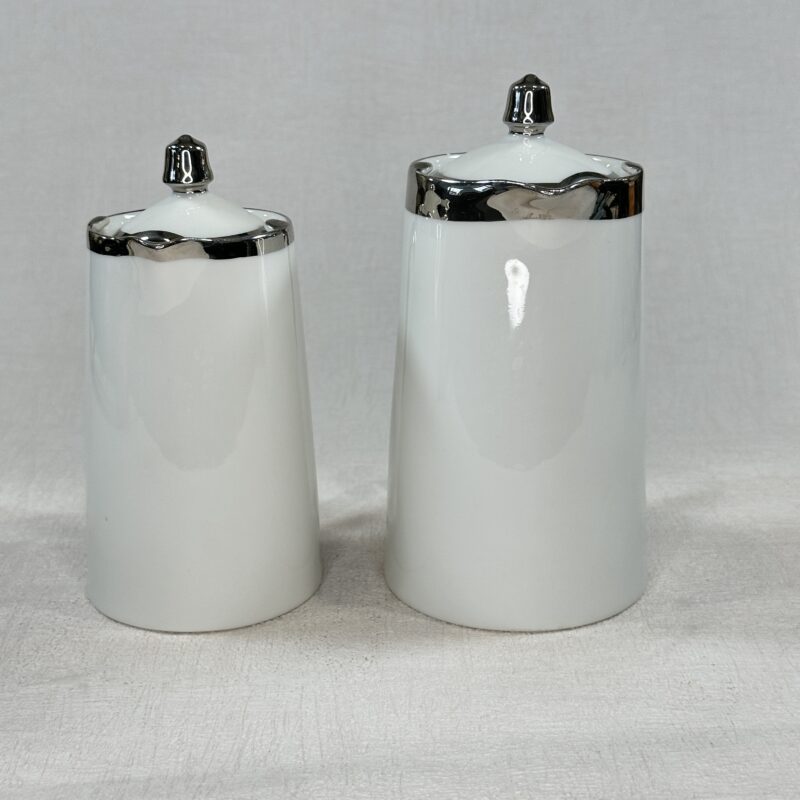 Rare Limoges Coffee Pots Pair H. Gascogne White Silver Art Deco