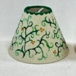 Pair Linen Lampshades 14cm Empire Green Foliage Hand-Painted Clip-On