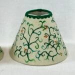 Pair Linen Lampshades 14cm Empire Green Foliage Hand-Painted Clip-On