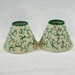 Pair Linen Lampshades 14cm Empire Green Foliage Hand-Painted Clip-On