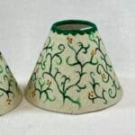 Pair Linen Lampshades 14cm Empire Green Foliage Hand-Painted Clip-On