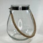 Large Glass Candle Lantern Rope Handle Hurricane Lantern Clear Glass 26.5cm