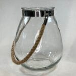 Large Glass Candle Lantern Rope Handle Hurricane Lantern Clear Glass 26.5cm