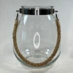 Large Glass Candle Lantern Rope Handle Hurricane Lantern Clear Glass 26.5cm