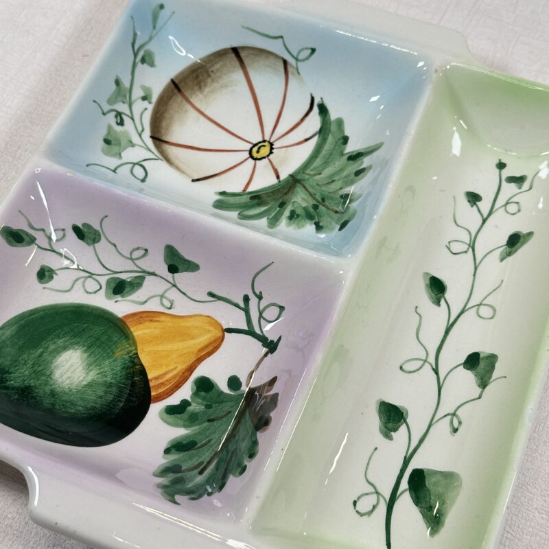 Vintage Italian Serving Dish Hand-Painted Fruit 3 Section Divided Tray