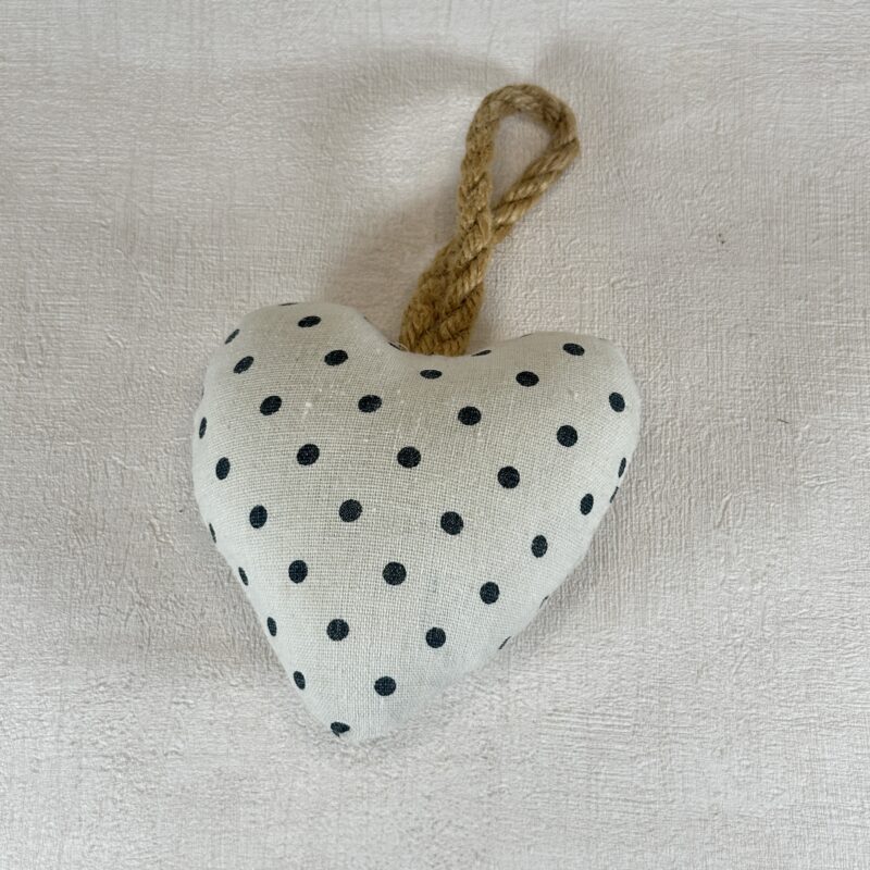 Handmade Fabric Hanging Heart | White Navy Polka Dot | Small Padded Decoration