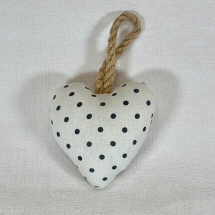 Handmade Fabric Hanging Heart | White Navy Polka Dot | Small Padded Decoration