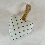 Handmade Fabric Hanging Heart | White Navy Polka Dot | Small Padded Decoration