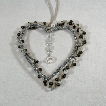 Pair Hanging Hearts | Crystal & Bell Button | Decorative Ornaments | 17cm