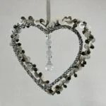 Pair Hanging Hearts | Crystal & Bell Button | Decorative Ornaments | 17cm